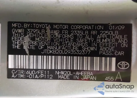 2009 Toyota Prius z USA, uszkodzony, nr VIN JTDKB20U293532377
